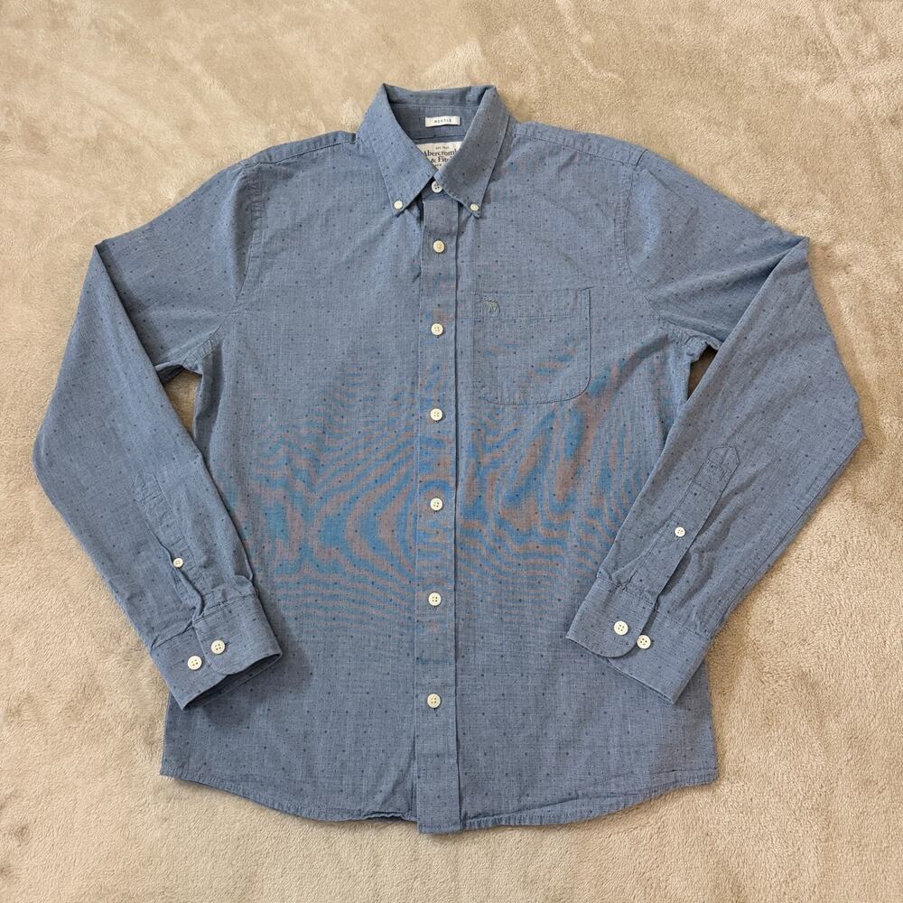 Abercrombie & Fitch Men Blue Micro Dot Muscle Fit Button Down Shirt M Preppy